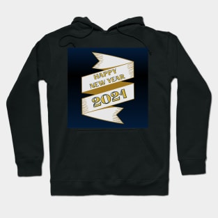 happy new year 2021 holiday retro vintage theme blue gold yellow banner pattern Hoodie